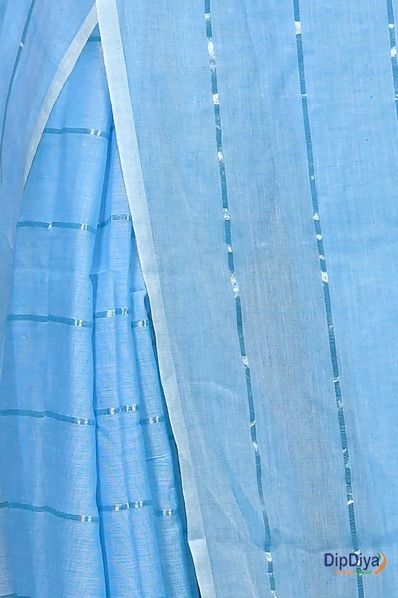 Sky Blue Mal Cotton Pari Hand Loom Saree (313)
